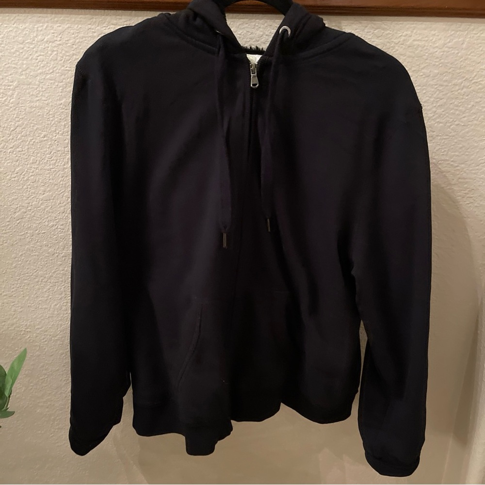 Green Tea Black Hoodie Full Zip Jacket Thermal interior Faux fur lined hood